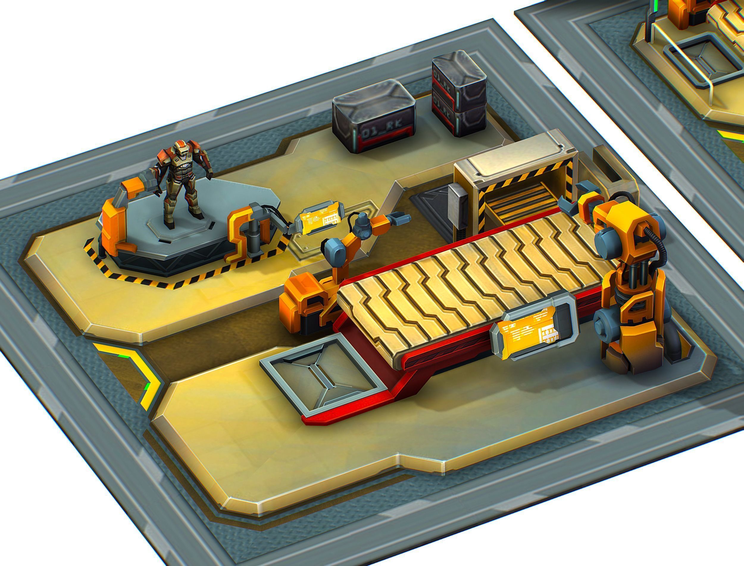 isometrical Mechanical Robot Assembly Conveyor ALL Low-poly 3D model_13