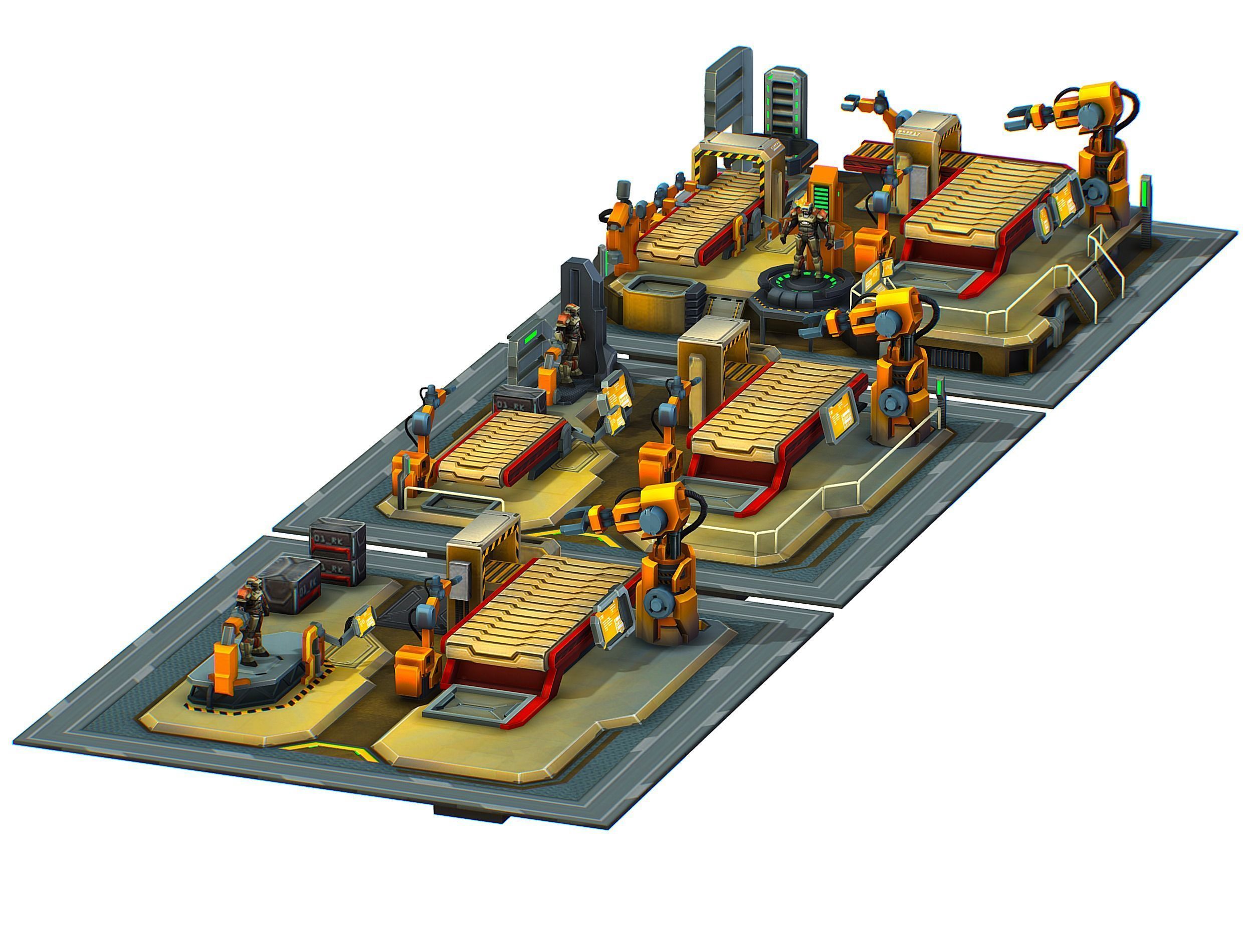 isometrical Mechanical Robot Assembly Conveyor ALL Low-poly 3D model_7