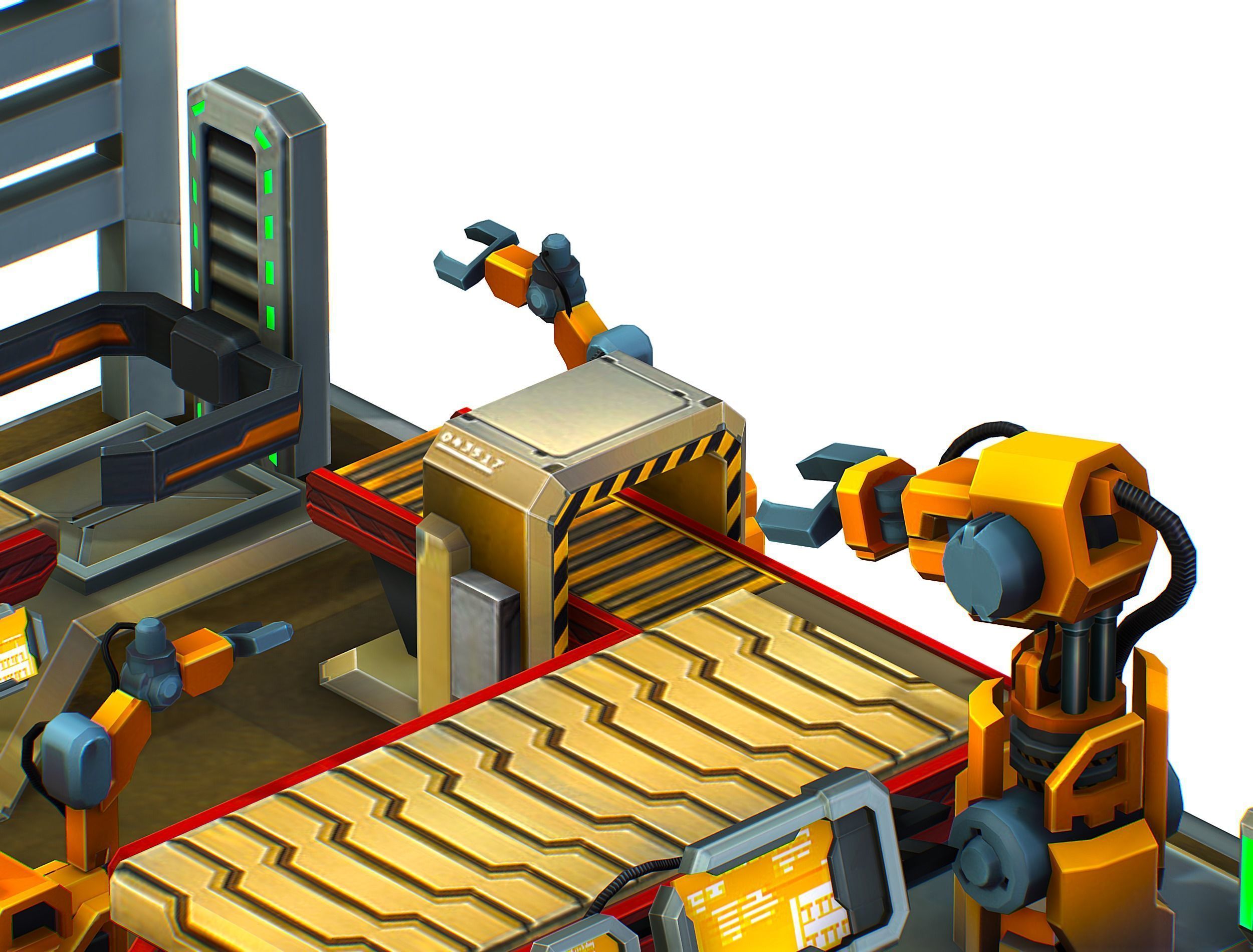 isometrical Mechanical Robot Assembly Conveyor ALL Low-poly 3D model_22