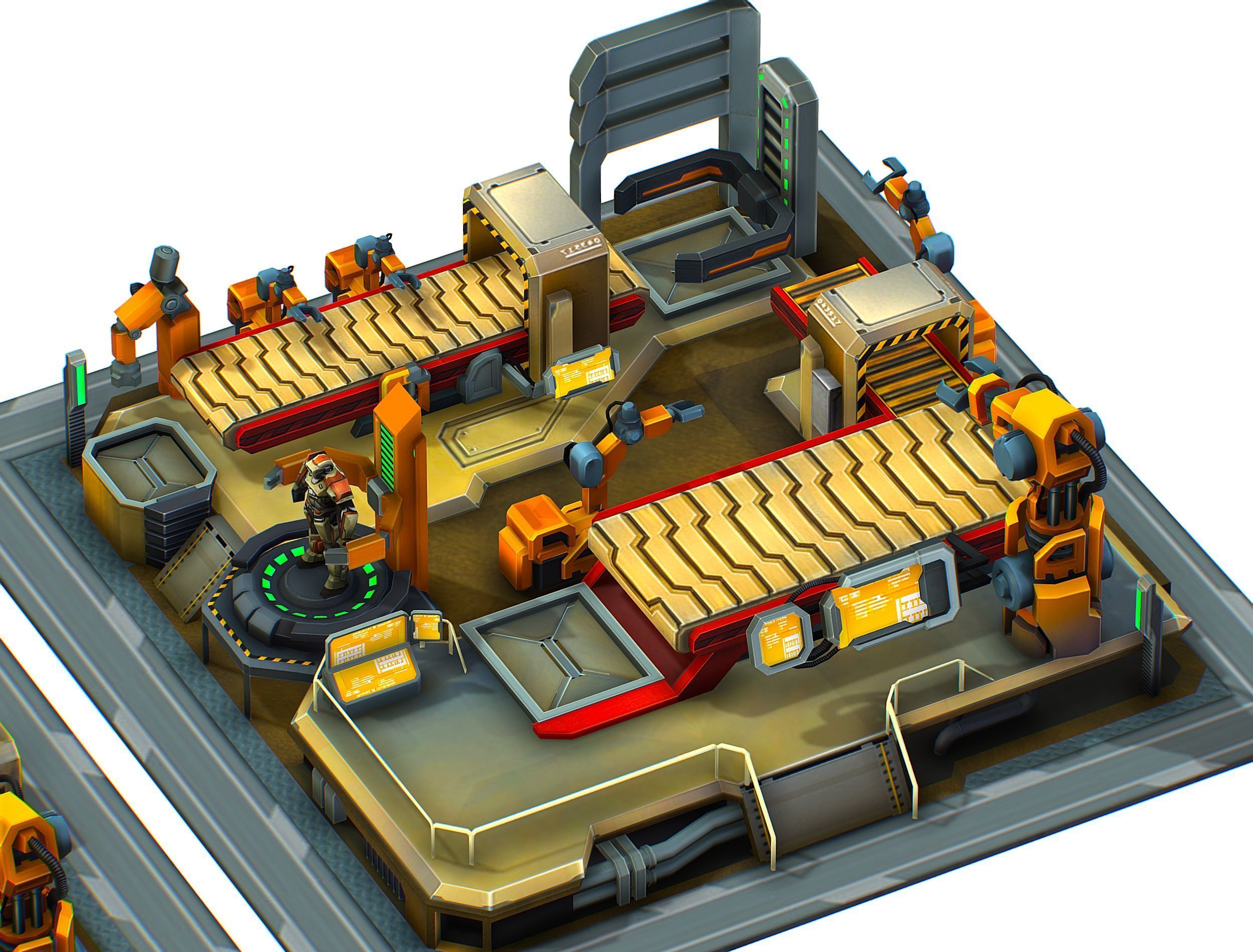 isometrical Mechanical Robot Assembly Conveyor ALL Low-poly 3D model_15