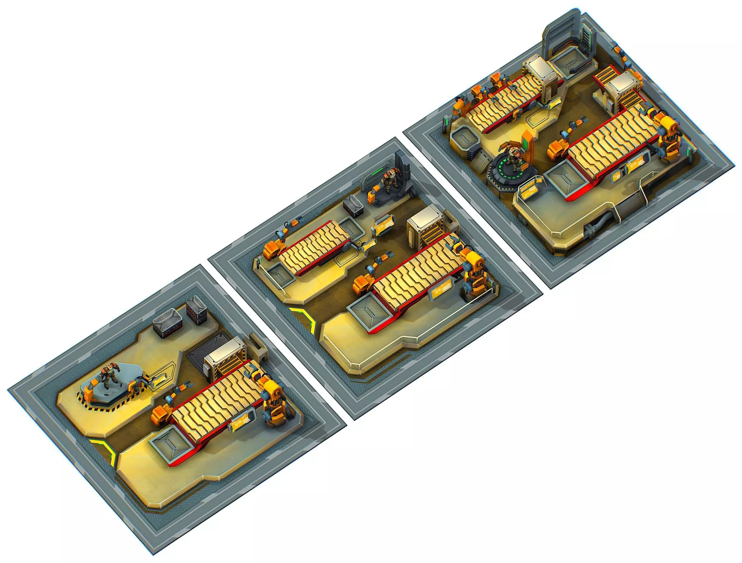 isometrical Mechanical Robot Assembly Conveyor ALL Low-poly 3D model_0