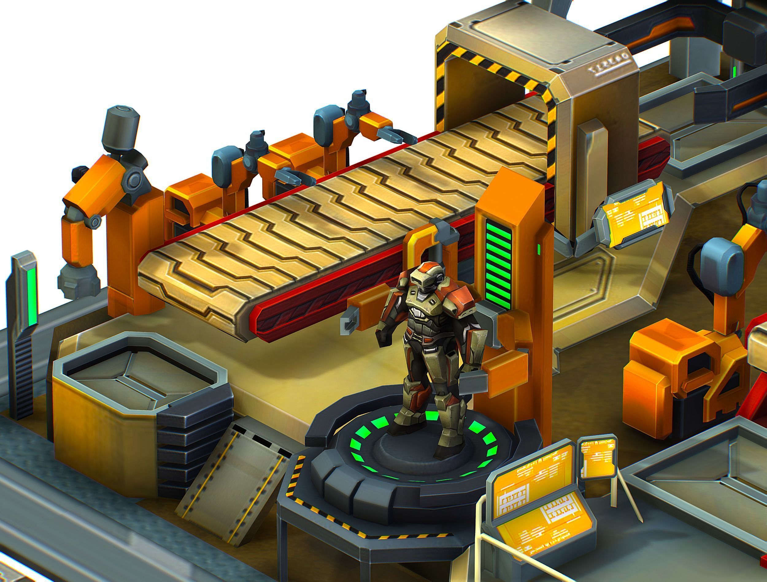 isometrical Mechanical Robot Assembly Conveyor ALL Low-poly 3D model_21