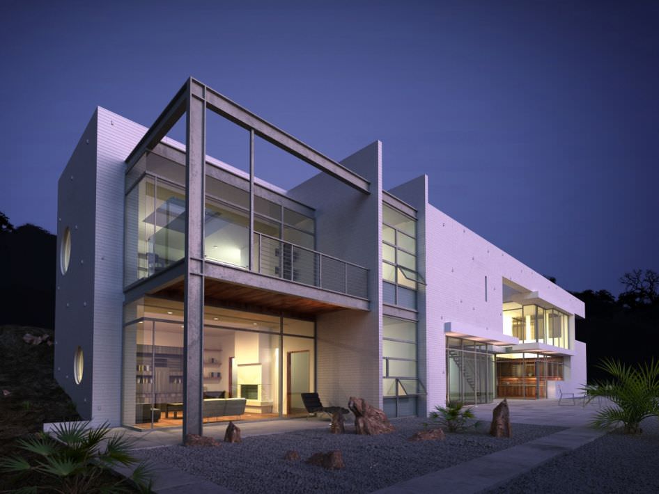 Modern House With Yard 3D model_1