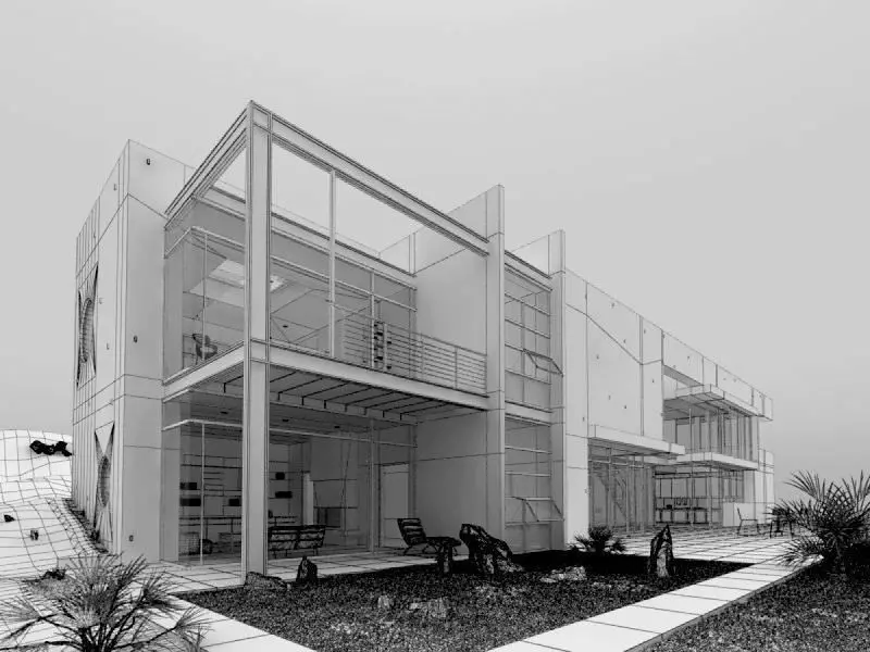 Modern House With Yard 3D model_0