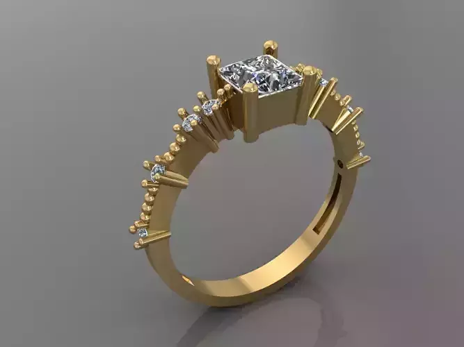 Ring 3D Print 3D print model 3D print model gold engagement with princess cut diamond