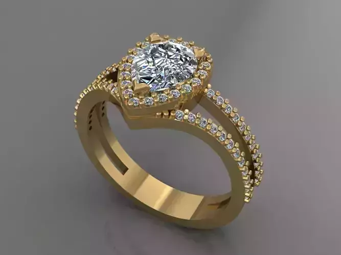 Ring 3D Print 3D print model 3D print model gold engagement with pear shaped diamond