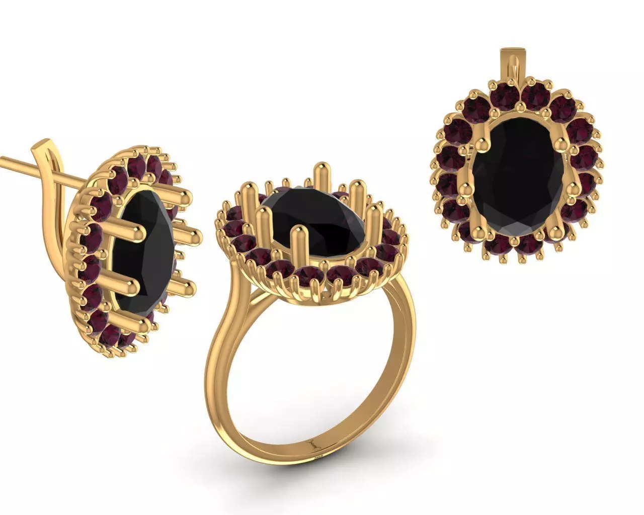 Princess Diana ring and earrings set 3D print model