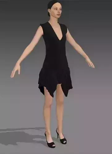 DRESS BLACK MATTE LOOK V CUT RUFFLED 