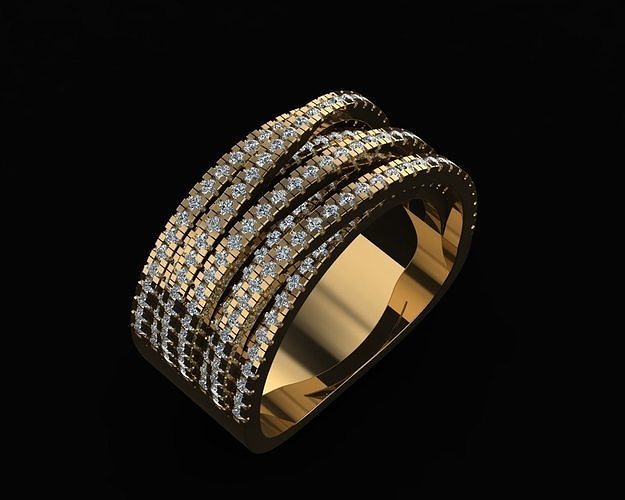 Ring and earring with diamond rows 3D print model