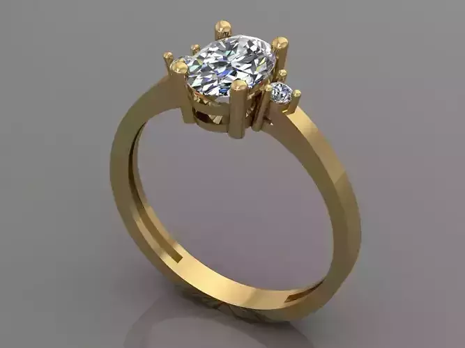 Ring 3D Print 3D print model 3D print model gold engagement with oval cut diamond