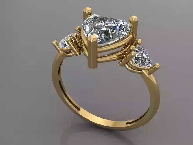 Ring 3D Print 3D print model 3D print model heart shaped diamond engagement gold