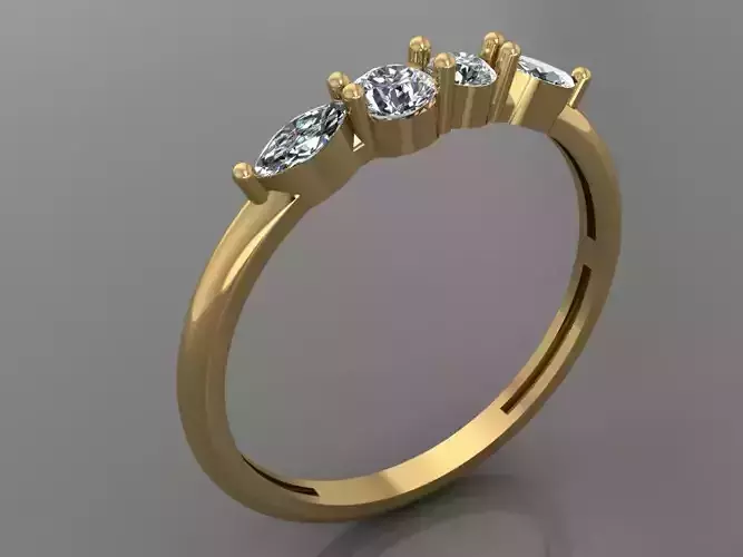 Ring 3D Print 3D print model 3D print model three stone gold with diamonds