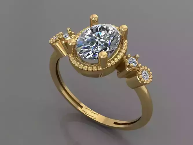 Ring 3D Print 3D print model 3D print model gold engagement with oval cut diamond