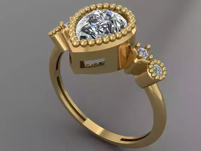 Ring 3D Print 3D print model 3D print model gold with pear shaped diamond