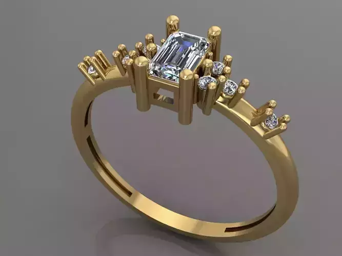 Ring 3D Print 3D print model 3D print model emerald cut diamond engagement