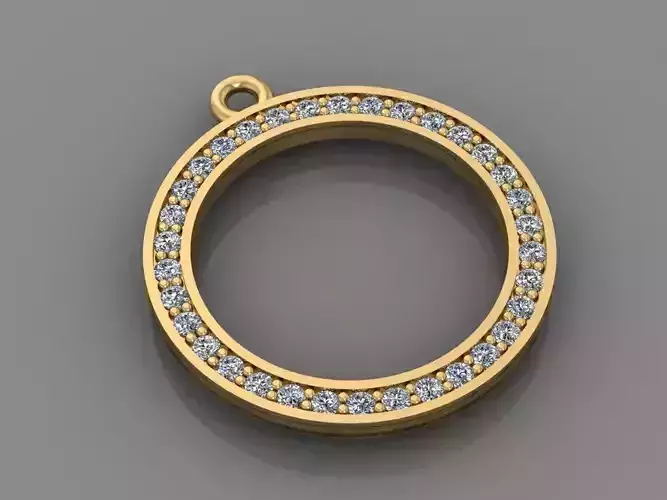 Necklace 3D Print 3D print model 3D print model gold circle pendant with diamonds