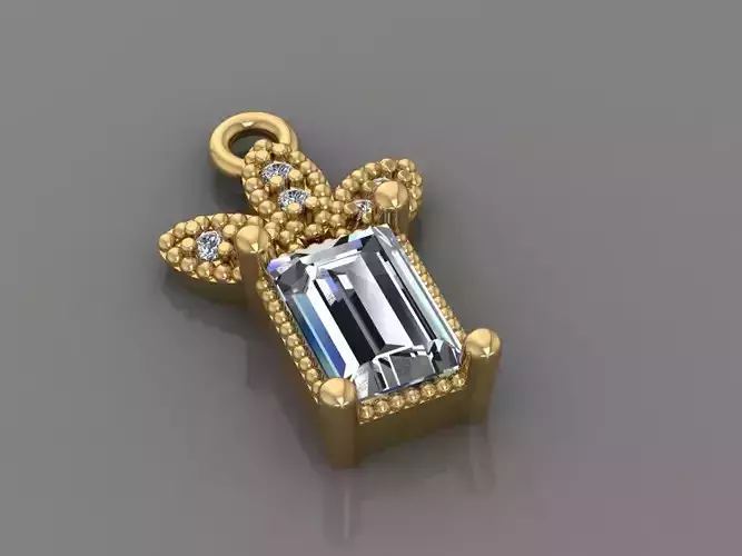 Necklace 3D Print 3D print model 3D print model pendant with emerald cut diamond