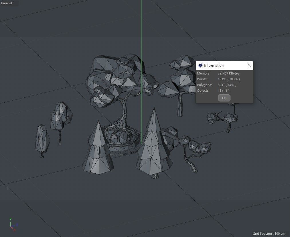 low ploy scene cartoon trees pine trees potted plants 3D model_4