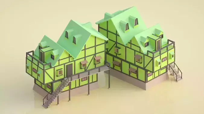 cartoon house attic two-story room