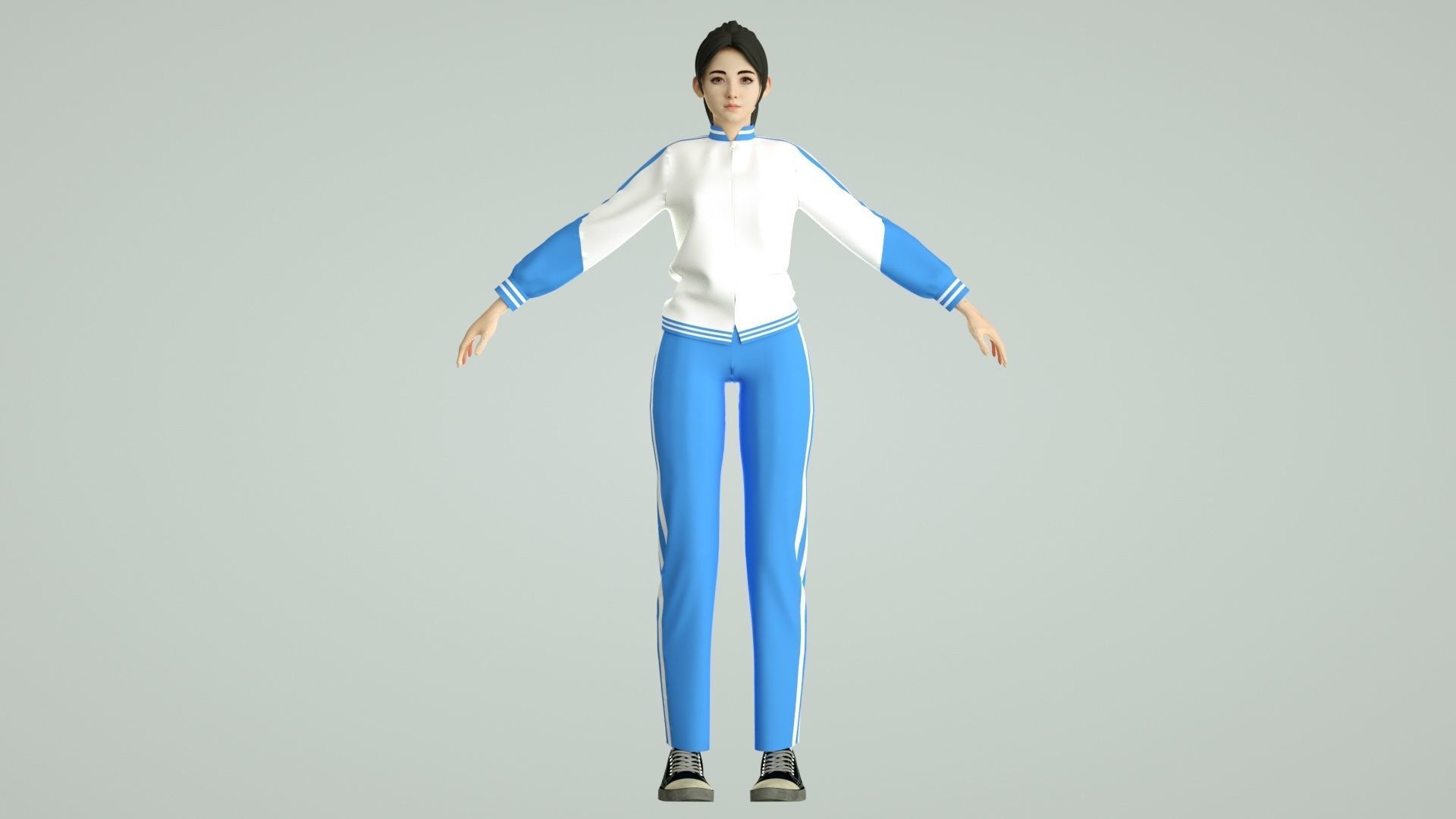 Chinese middle school student cartoon female student 3D model_4