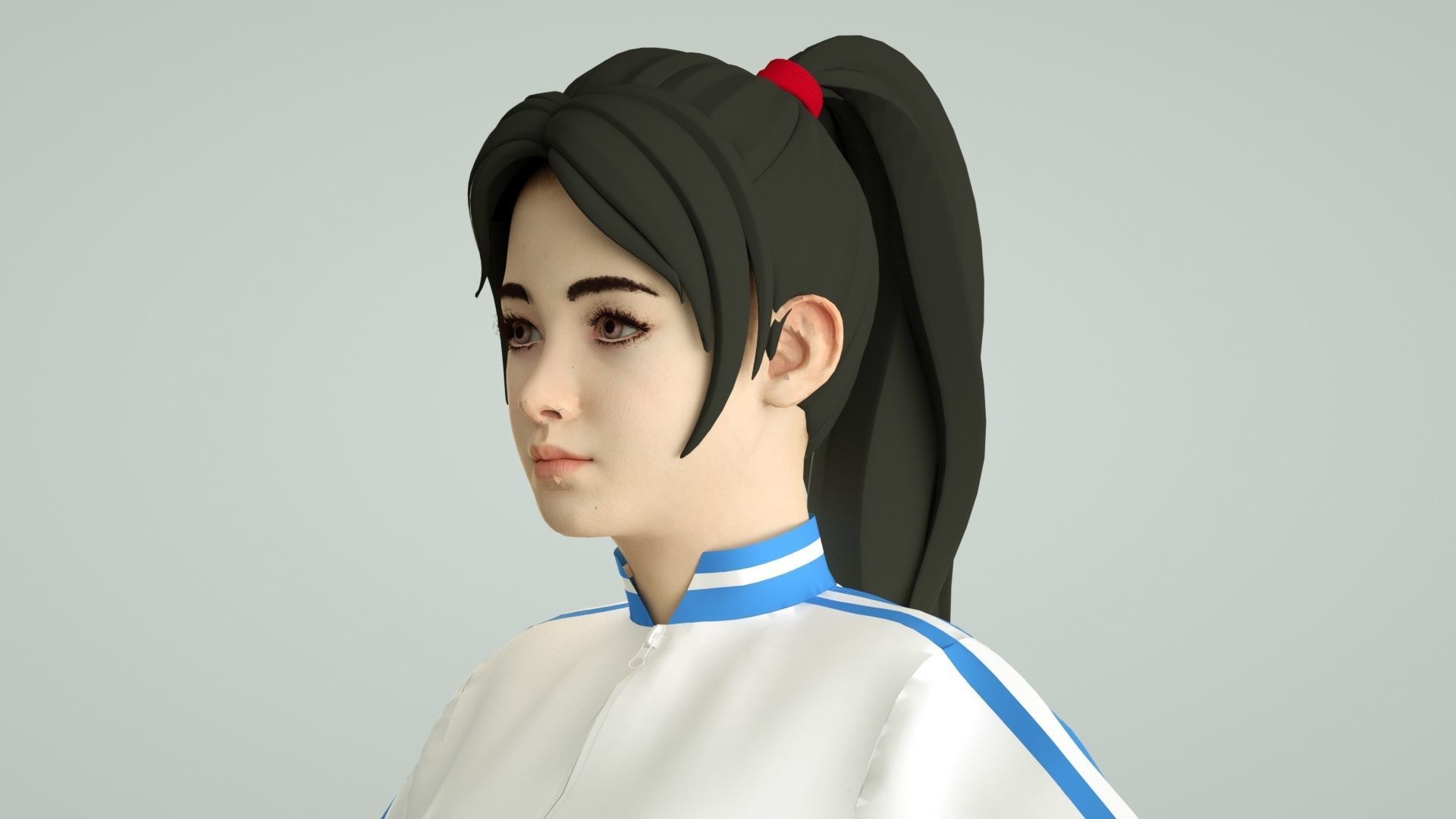 Chinese middle school student cartoon female student 3D model_8
