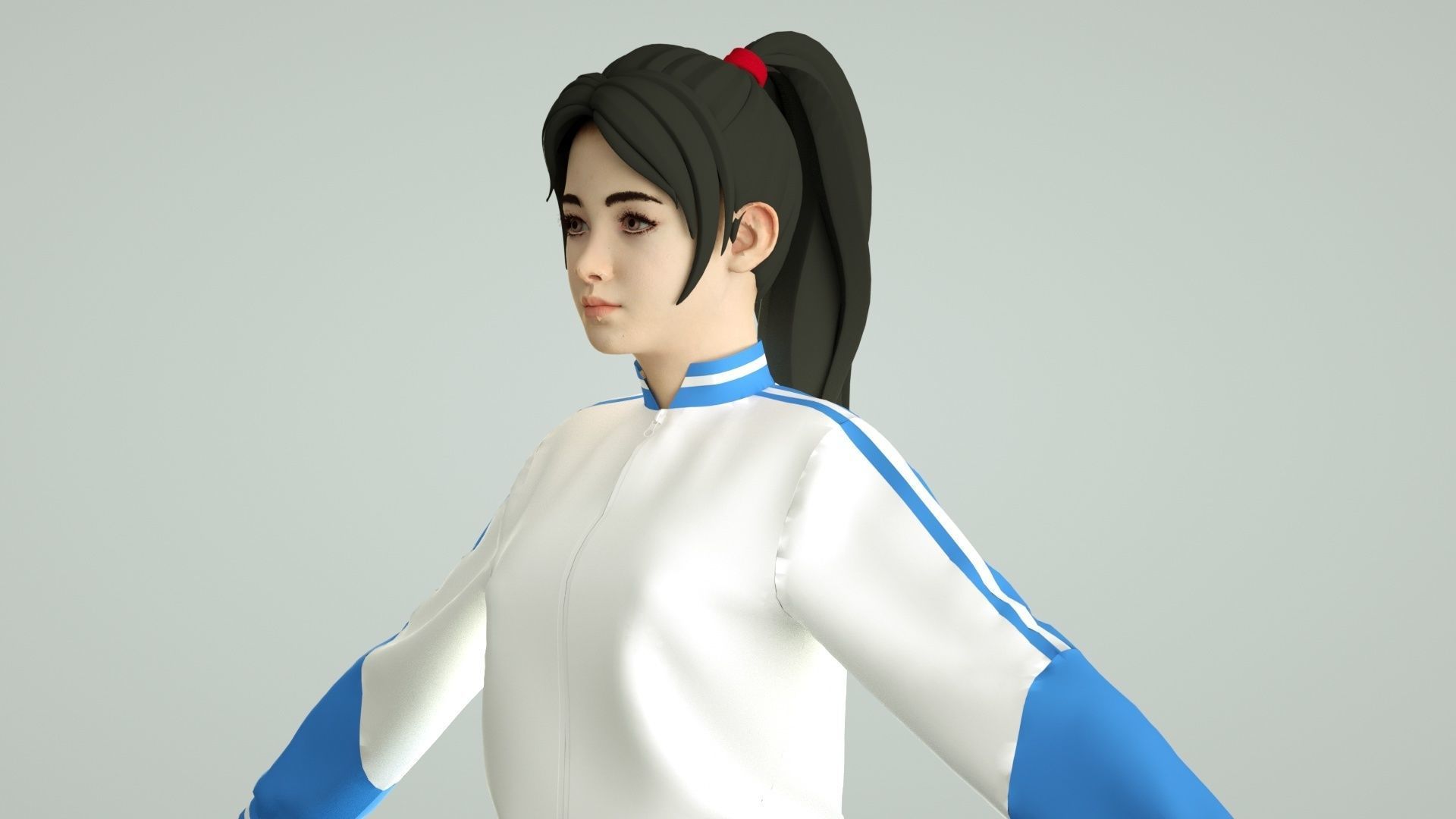 Chinese middle school student cartoon female student 3D model_11