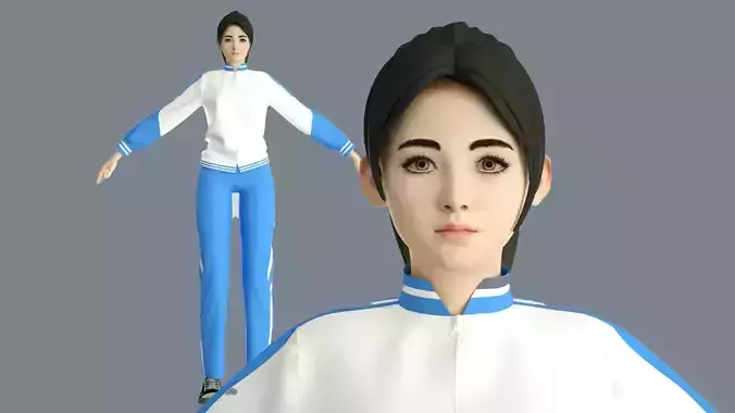 Chinese middle school student cartoon female student 3D model