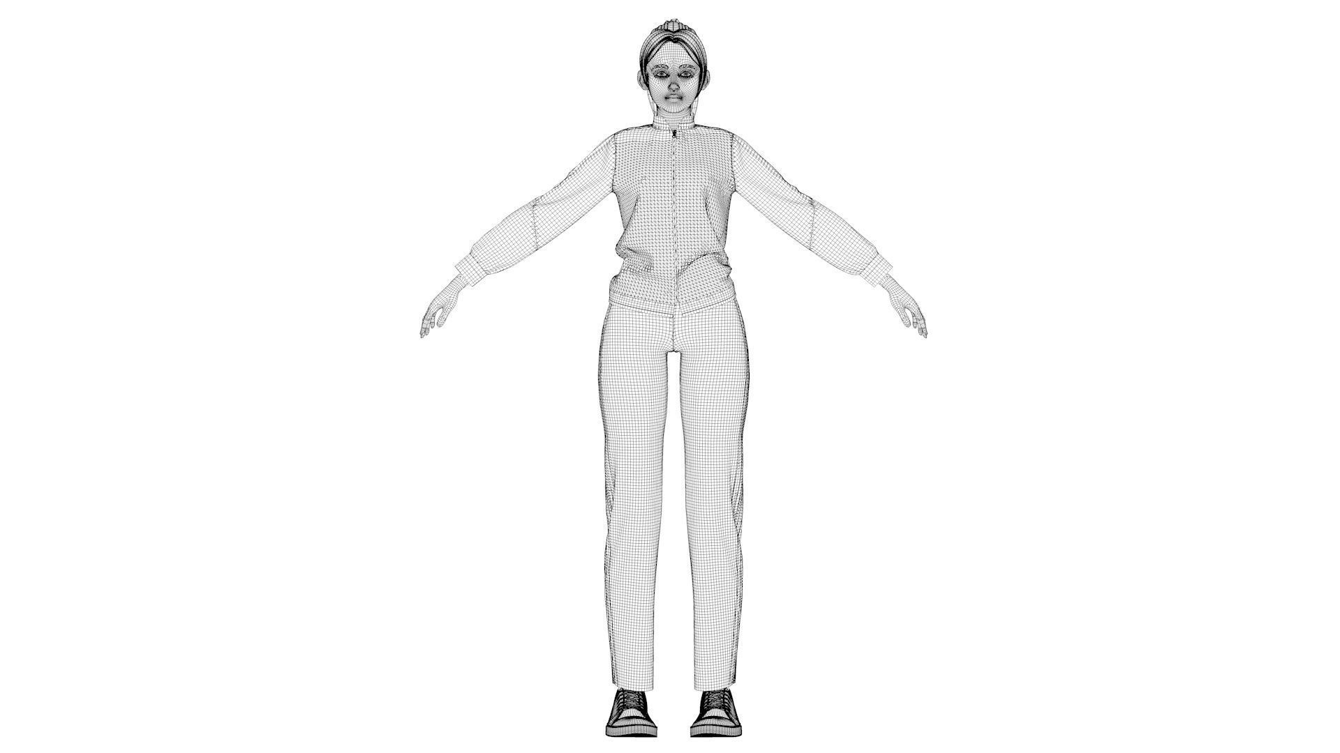 Chinese middle school student cartoon female student 3D model_16