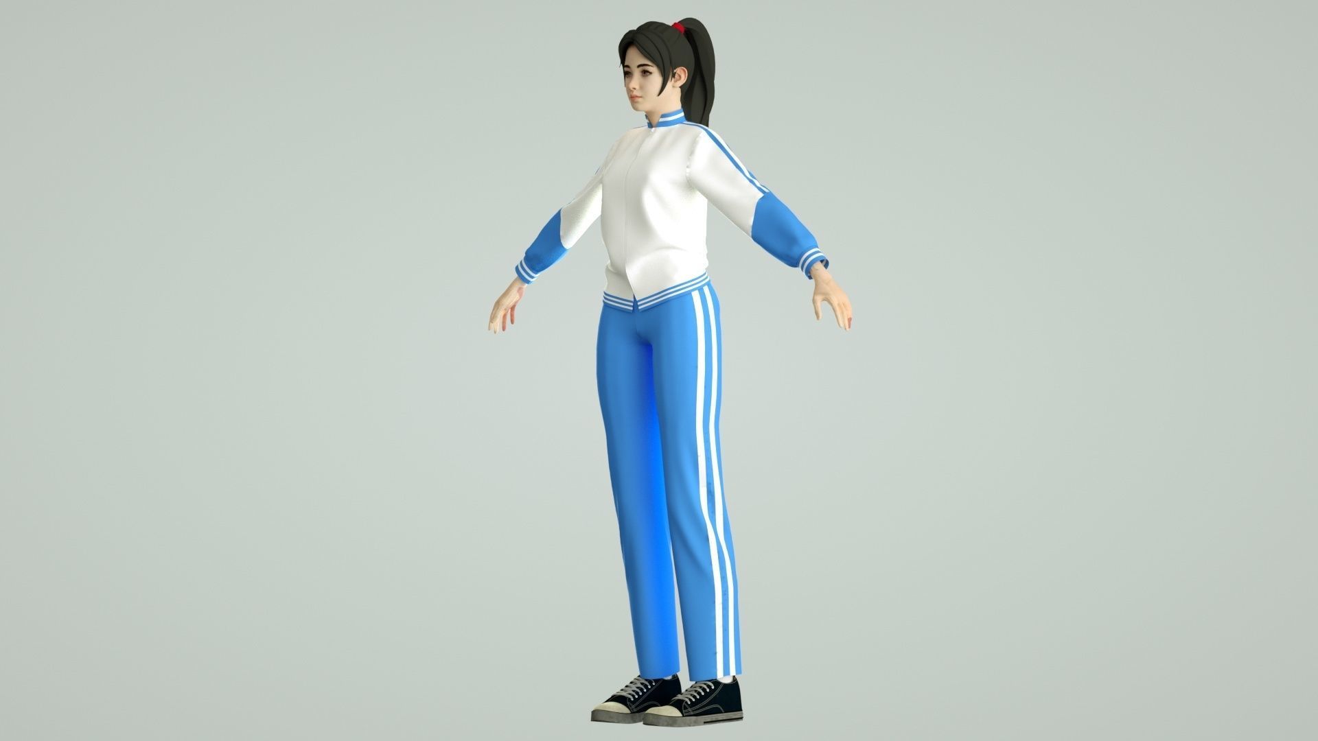 Chinese middle school student cartoon female student 3D model_5