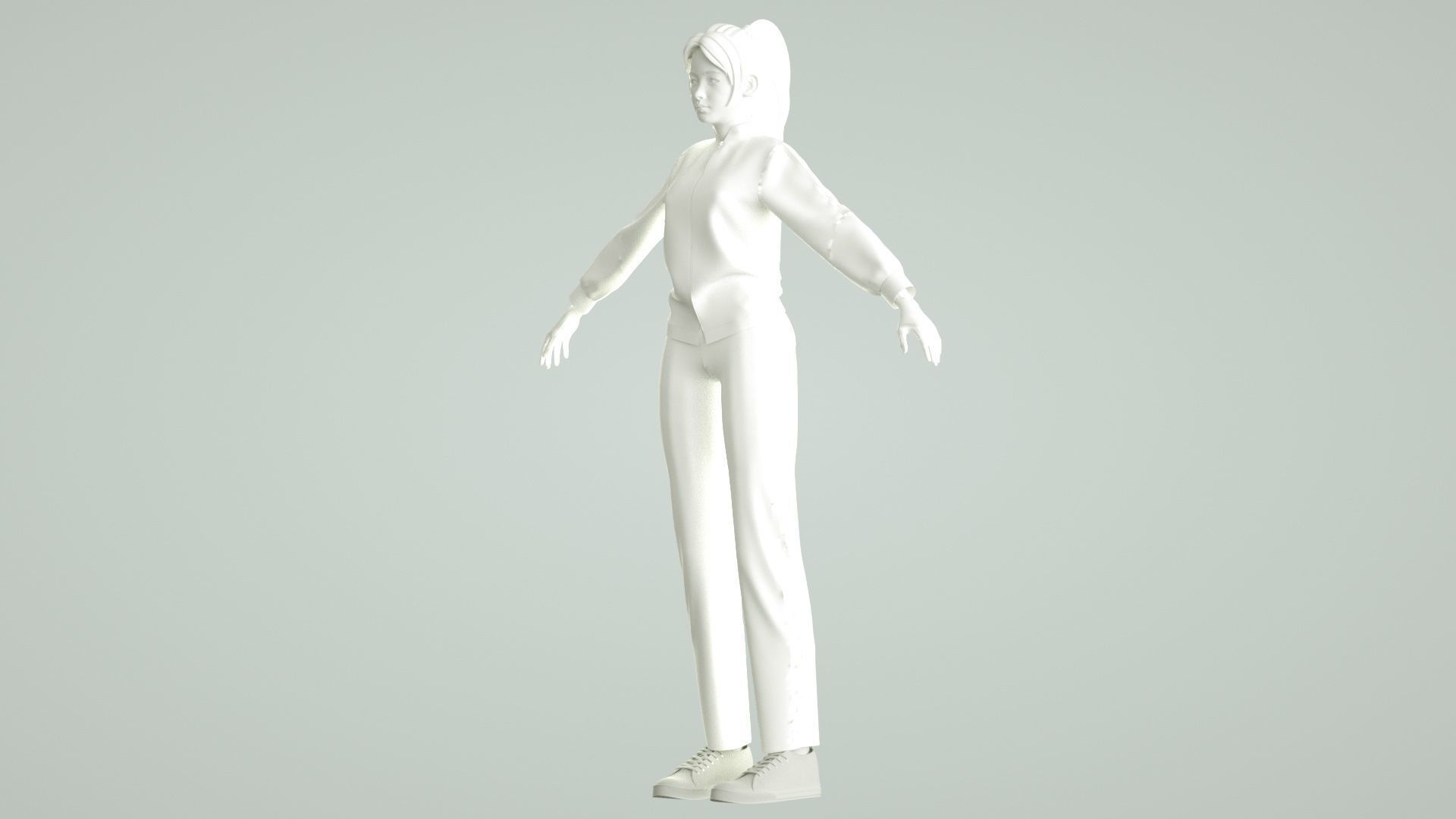Chinese middle school student cartoon female student 3D model_14