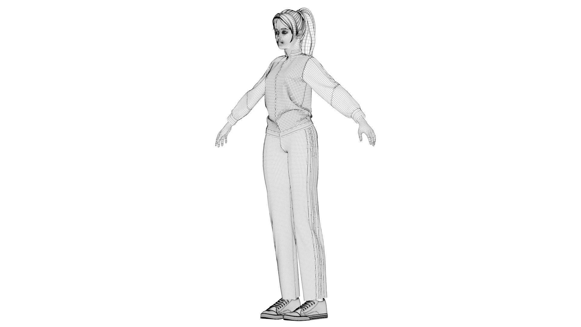 Chinese middle school student cartoon female student 3D model_17