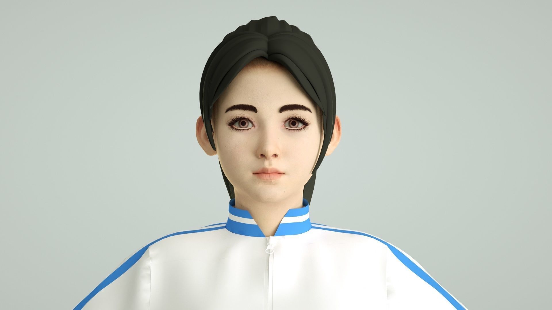 Chinese middle school student cartoon female student 3D model_7