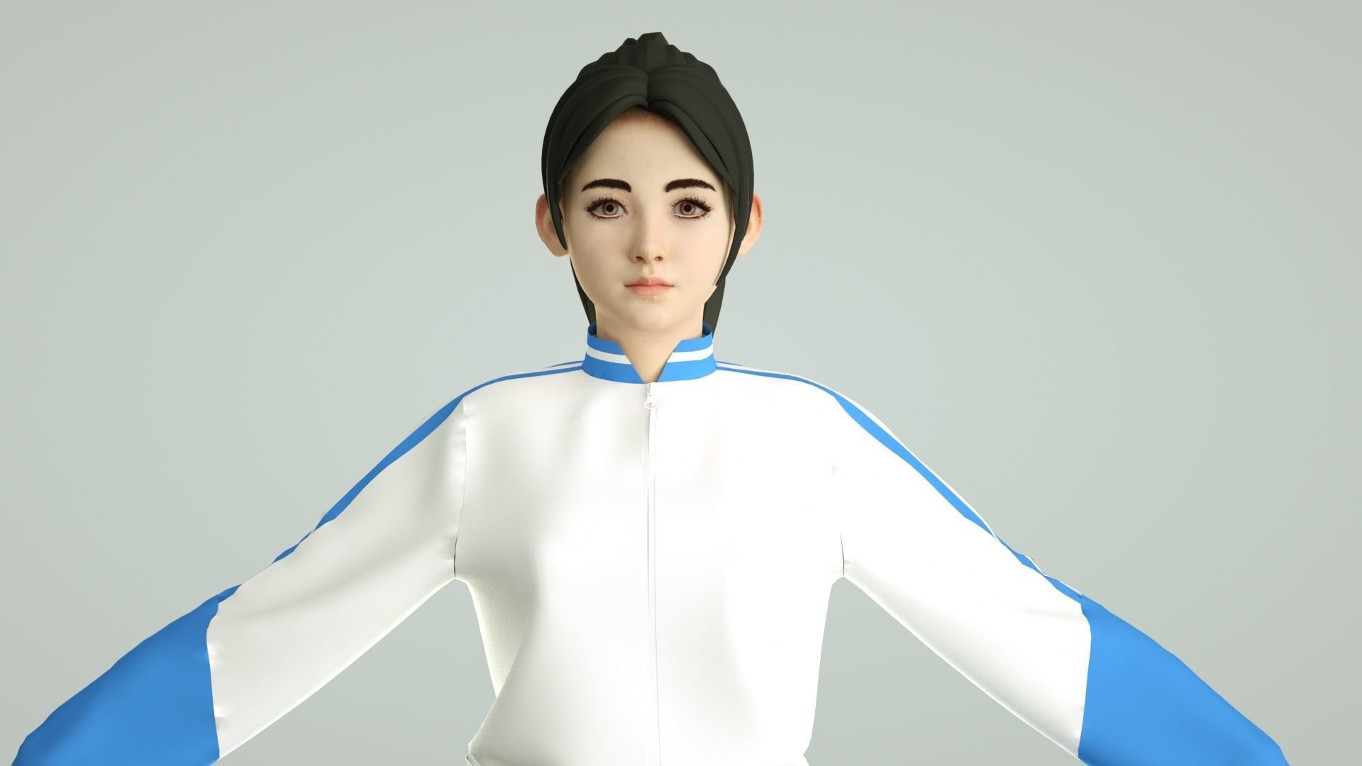 Chinese middle school student cartoon female student 3D model_10