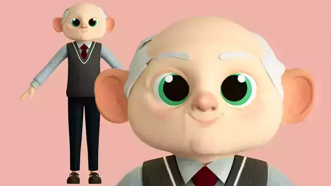 cartoon old man retired man 3D model