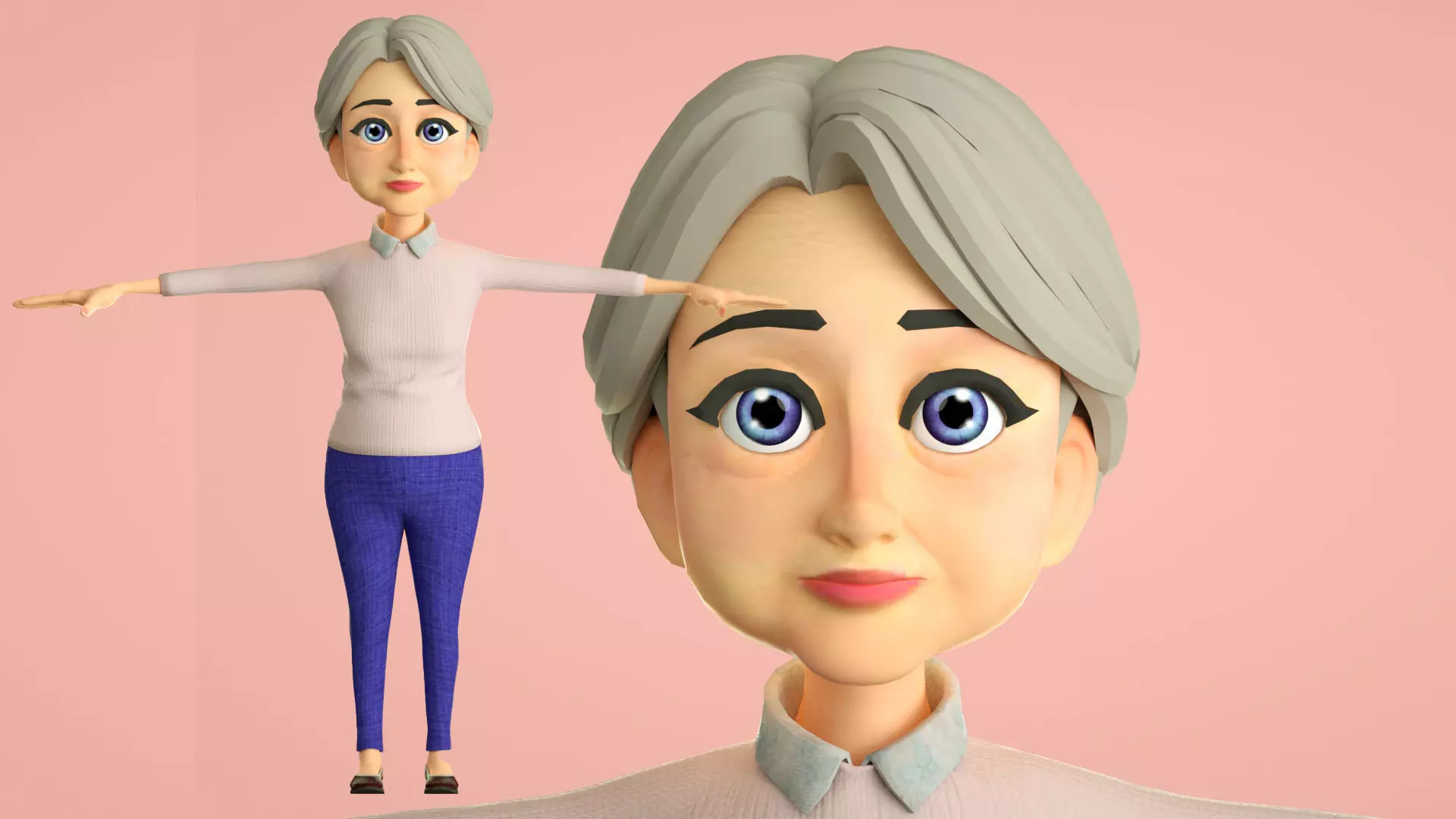 cartoon old lady old granny aunt aunt old man mother grandma 3D model