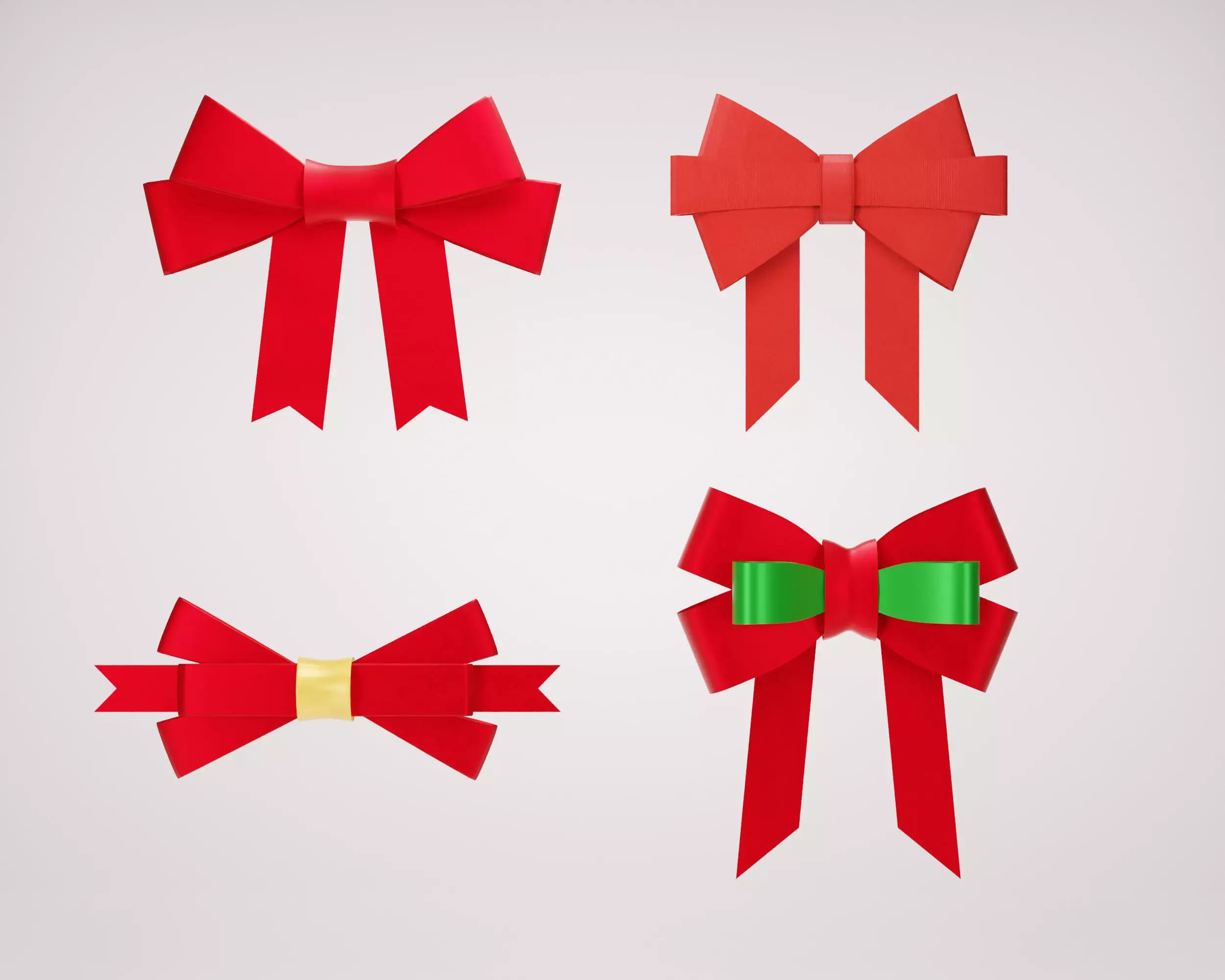Ribbon bow set 3D model_0