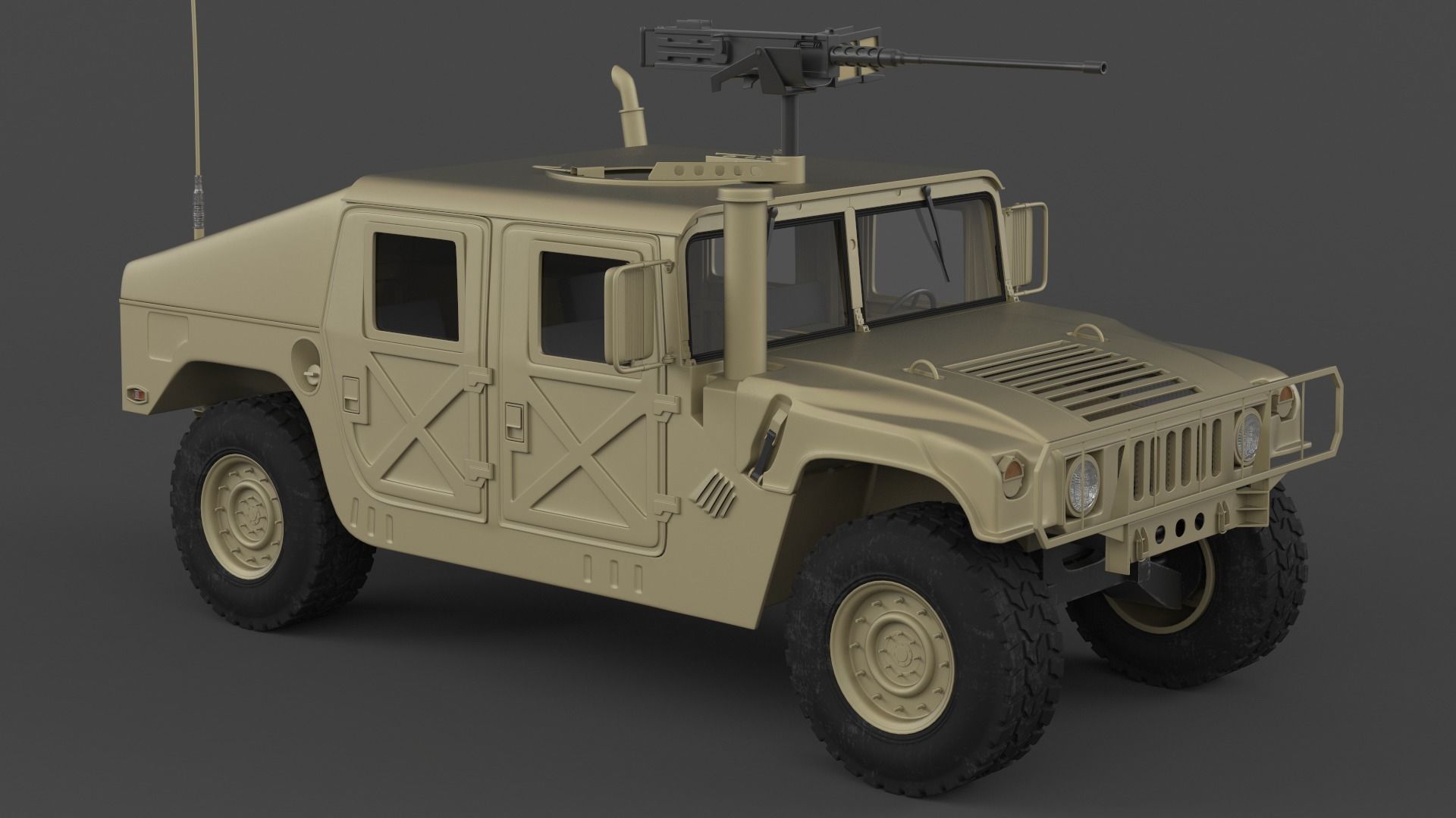 Humvee military vehicle with gun on top 3D model_6