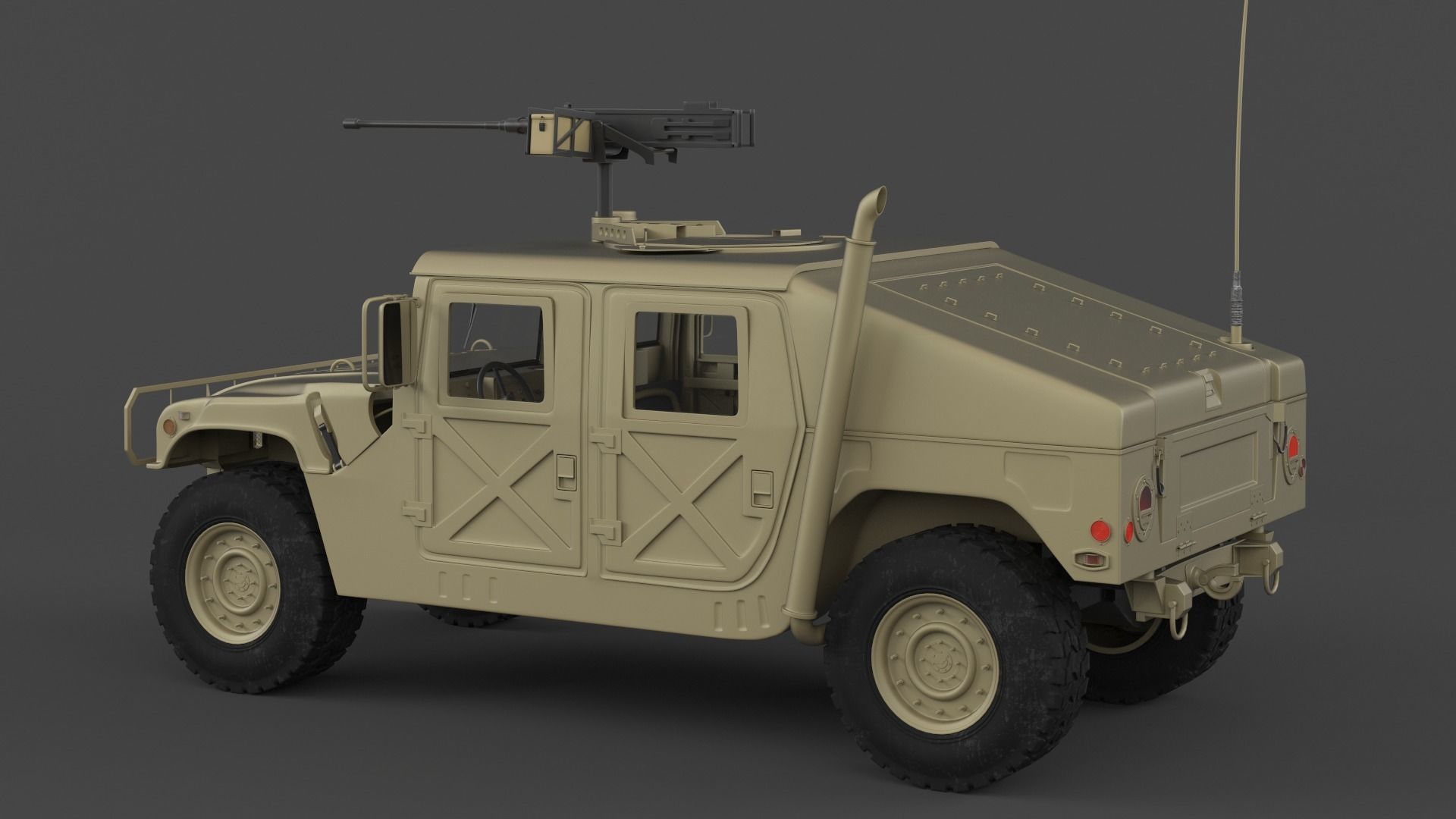 Humvee military vehicle with gun on top 3D model_1