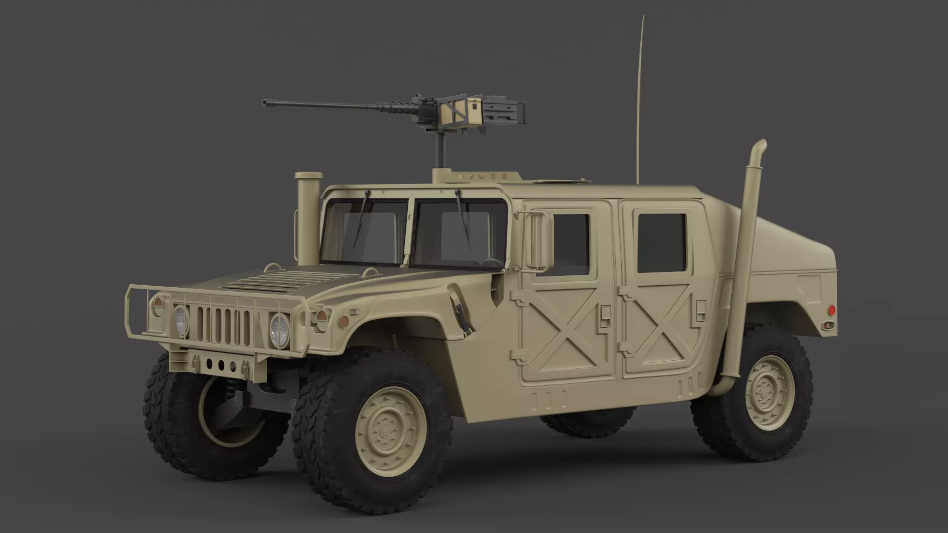 Humvee military vehicle with gun on top 3D model_0