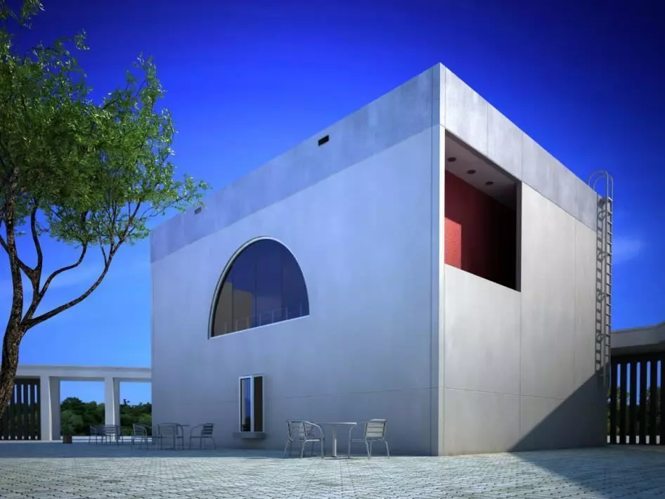 Modern House With Ladder 3D model_0