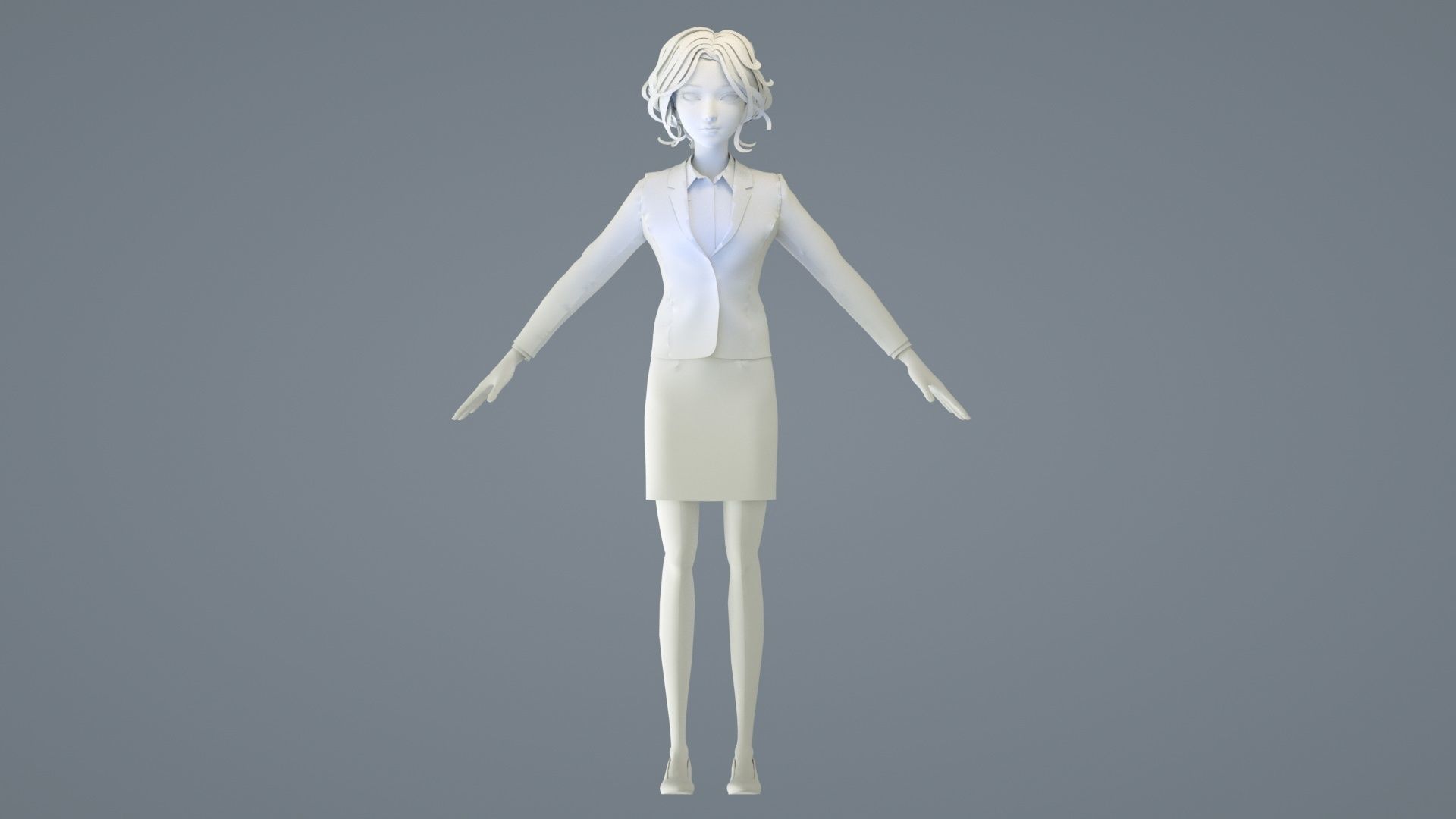 Cartoon female suit white-collar sister secretary clerk 3D model_10