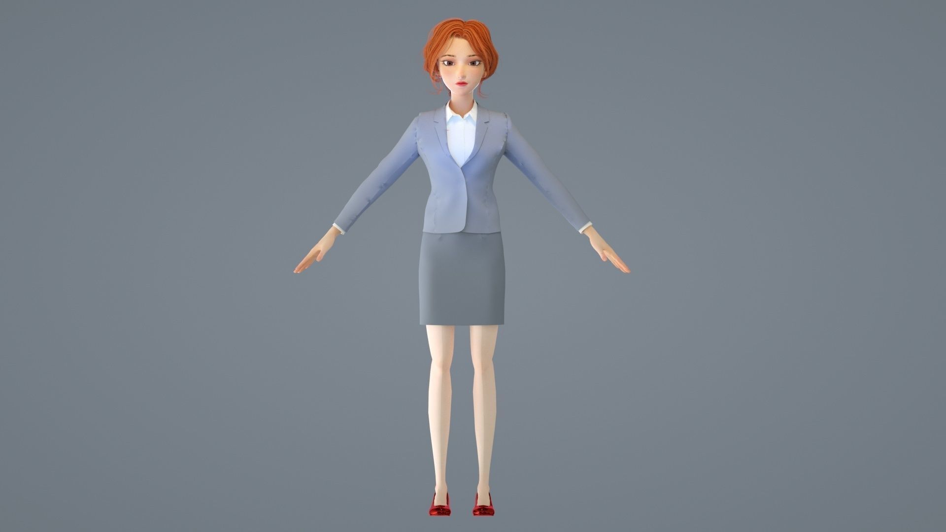 Cartoon female suit white-collar sister secretary clerk 3D model_7