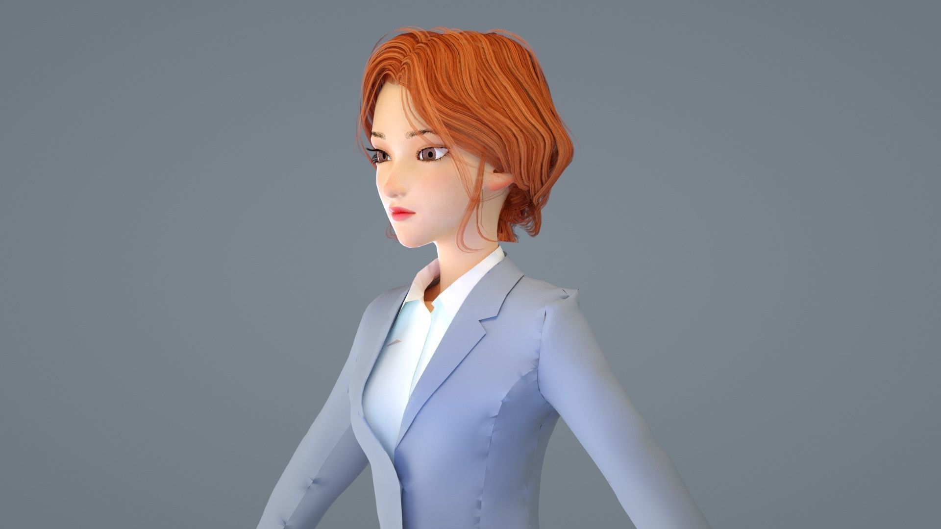 Cartoon female suit white-collar sister secretary clerk 3D model_5