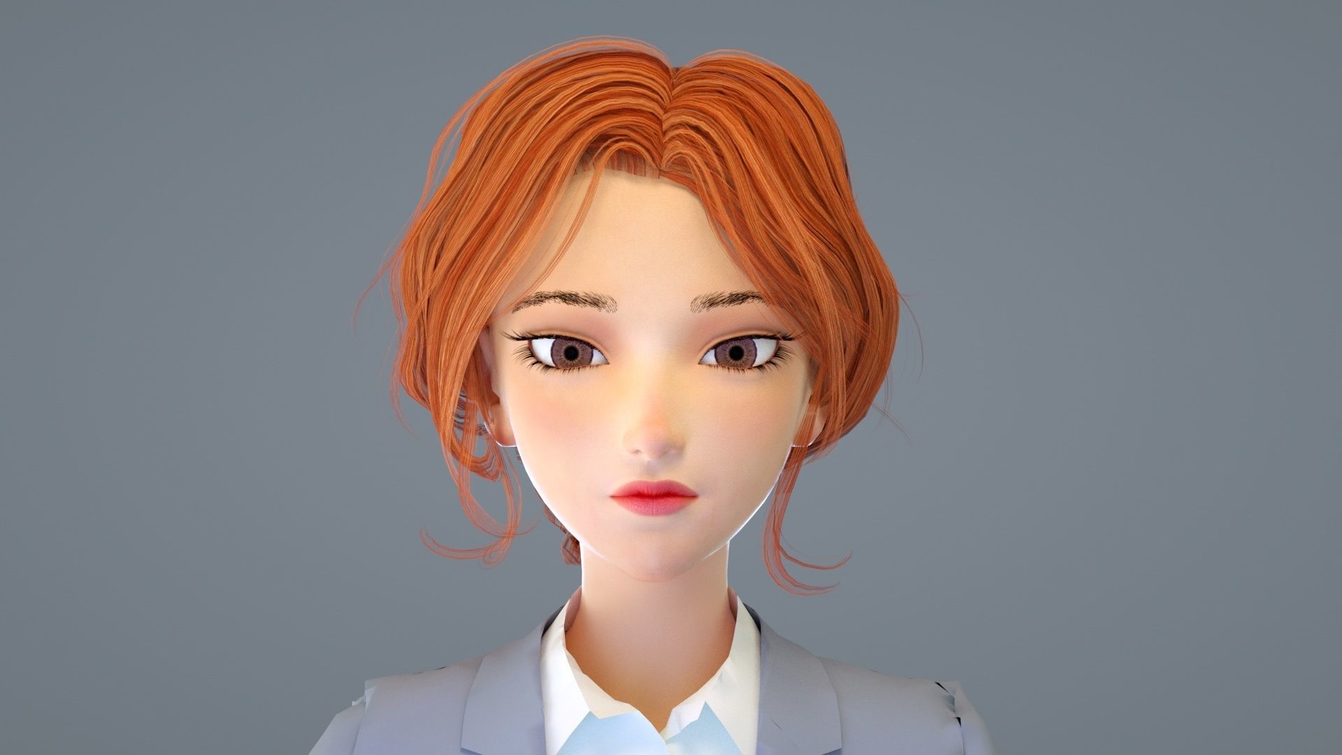Cartoon female suit white-collar sister secretary clerk 3D model_1