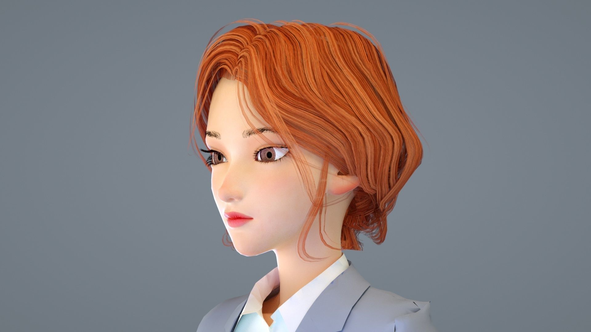Cartoon female suit white-collar sister secretary clerk 3D model_2