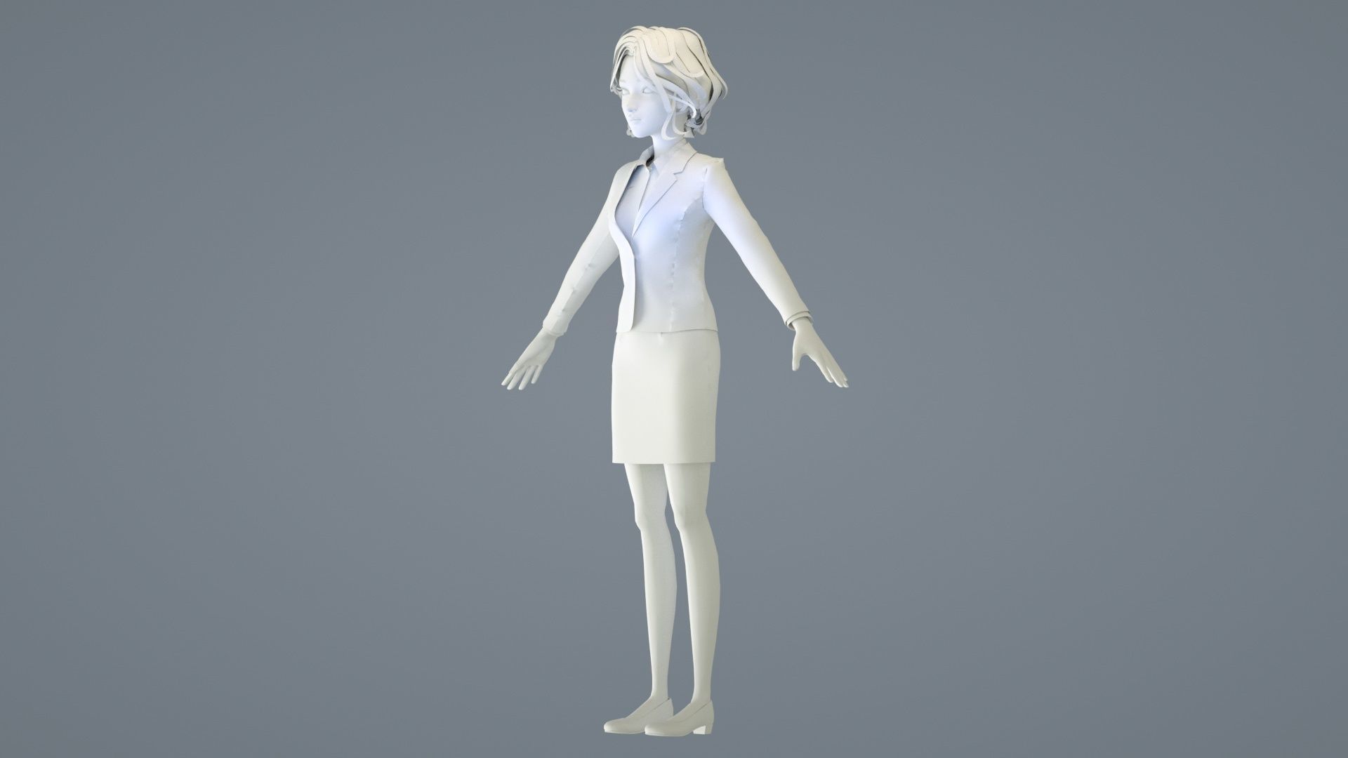 Cartoon female suit white-collar sister secretary clerk 3D model_11