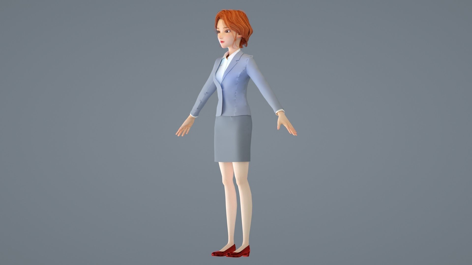 Cartoon female suit white-collar sister secretary clerk 3D model_8