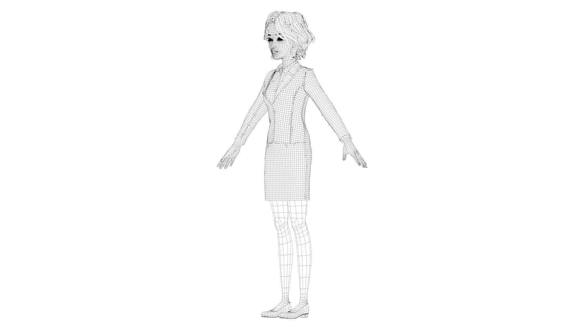 Cartoon female suit white-collar sister secretary clerk 3D model_14