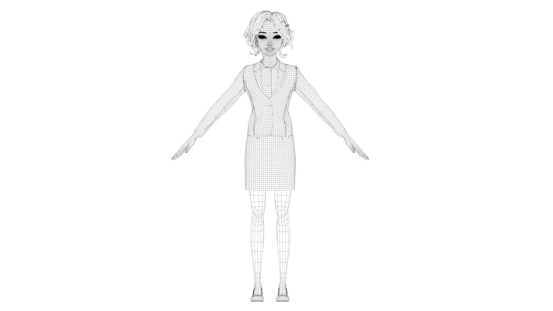 Cartoon female suit white-collar sister secretary clerk 3D model_13