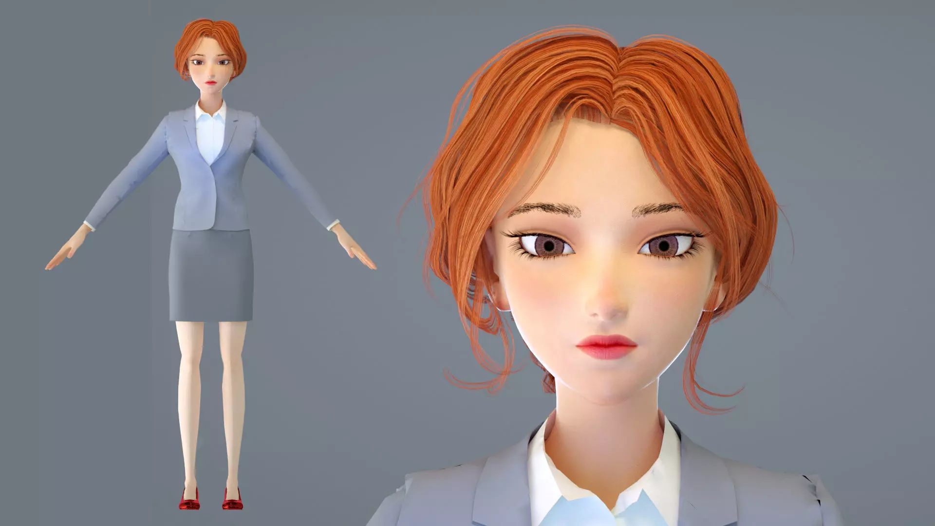 Cartoon female suit white-collar sister secretary clerk 3D model_0